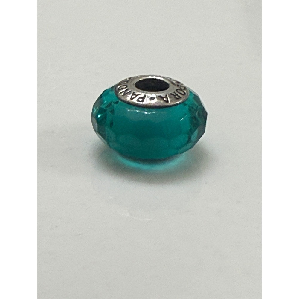 Pandora Teal Faceted Murano Bead Charm Sterling Silver Authentic 791606